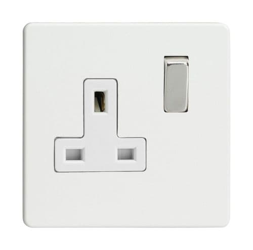 Varilight XDQ4WS Screwless Premium White 1 Gang 13A DP Single Switched Plug Socket