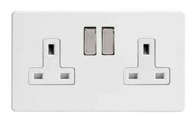 Varilight XDQ5WS Screwless Premium White 2 Gang Double 13A Switched Plug Socket