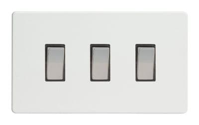 Varilight XDQ93S Screwless Premium White 3 Gang 10A 1 or 2 Way Rocker Light Switch (Twin Plate)