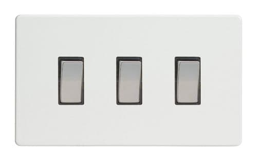 Varilight XDQ93S Screwless Premium White 3 Gang 10A 1 or 2 Way Rocker Light Switch (Twin Plate)