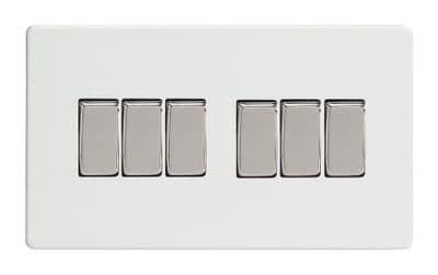 Varilight XDQ96S Screwless Premium White 6 Gang 10A 1 or 2 Way Rocker Light Switch