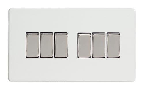 Varilight XDQ96S Screwless Premium White 6 Gang 10A 1 or 2 Way Rocker Light Switch