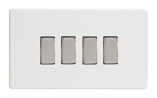 Varilight XDQ9S Screwless Premium White 4 Gang 10A 1 or 2 Way Rocker Light Switch