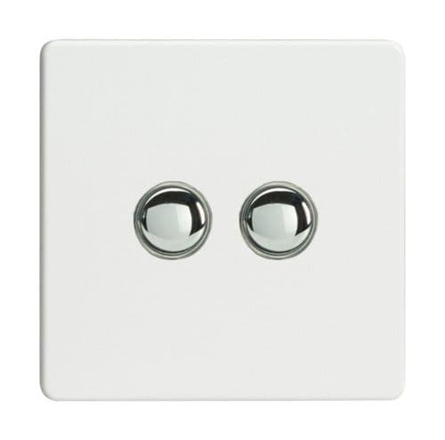 Varilight XDQM2S Screwless Premium White 2 Gang 6A 1-Way Push-to-Make Momentary Switch