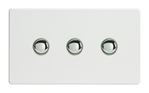 Varilight XDQM3S Screwless Premium White 3 Gang 6A 1 or 2 Way Push-On/Off Impulse Switch