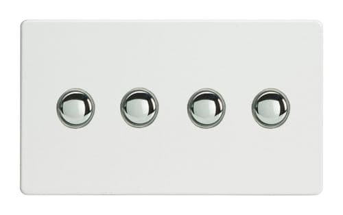 Varilight XDQM4S Screwless Premium White 4 Gang 6A 1-Way Push-to-Make Momentary Switch