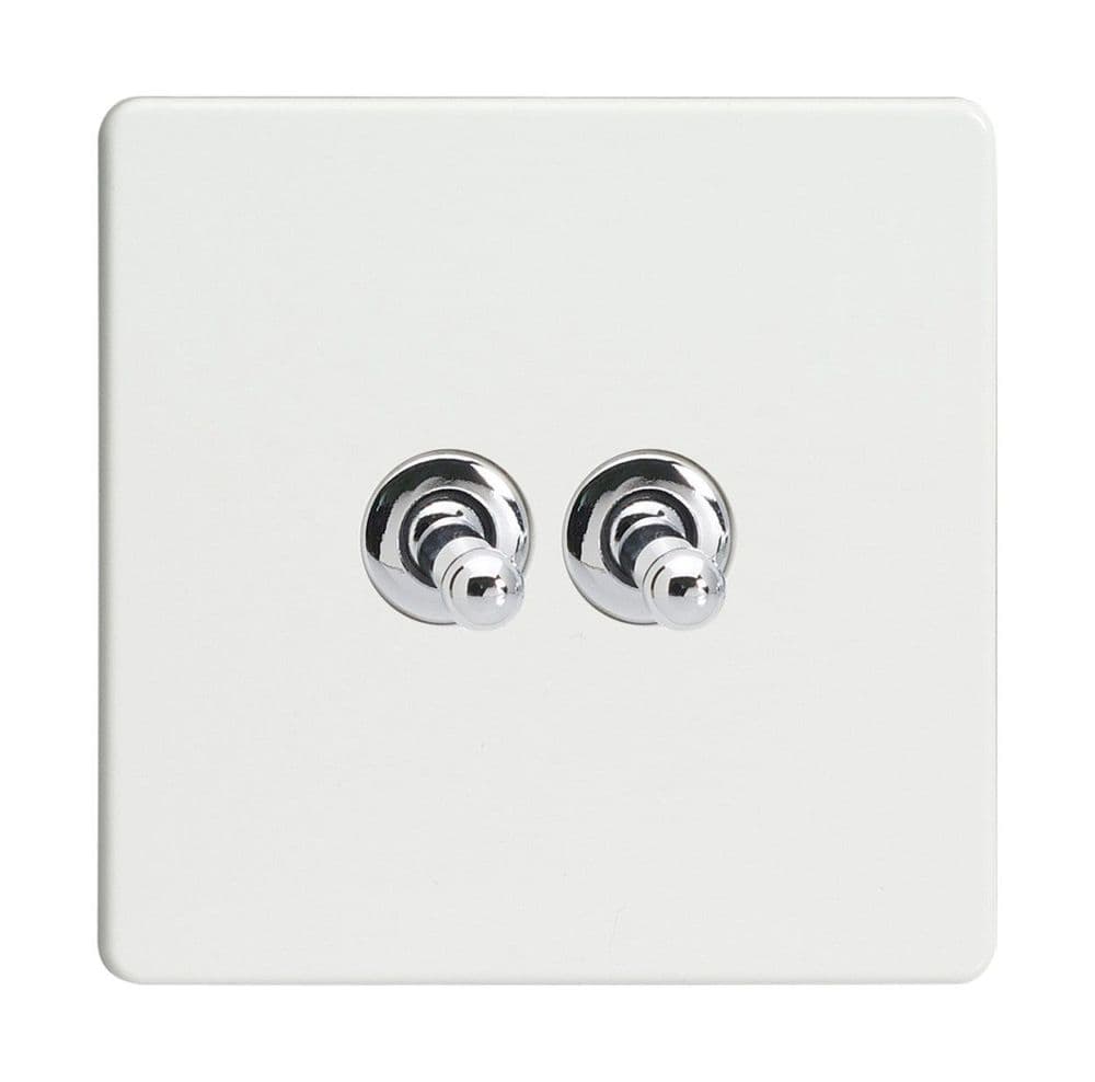 Varilight XDQT2S Screwless Premium White 2 Gang 10A 1 or 2 Way Toggle Light Switch
