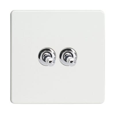 Varilight XDQT2S Screwless Premium White 2 Gang 10A 1 or 2 Way Toggle Light Switch