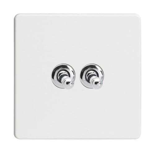 Varilight XDQT2S Screwless Premium White 2 Gang 10A 1 or 2 Way Toggle Light Switch