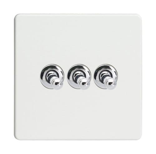 Varilight XDQT3S Screwless Premium White 3 Gang 10A 1 or 2 Way Toggle Light Switch
