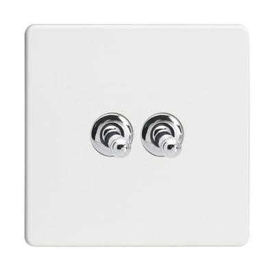 Varilight XDQT77S Screwless Premium White 2 Gang 10A Intermediate Toggle Light Switch