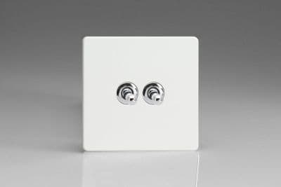 Varilight XDQT77S Screwless Premium White 2 Gang 10A Intermediate Toggle Light Switch
