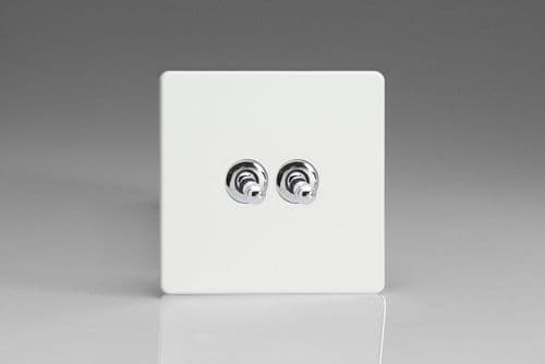 Varilight XDQT77S Screwless Premium White 2 Gang 10A Intermediate Toggle Light Switch