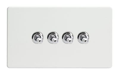 Varilight XDQT9S Screwless Premium White 4 Gang 10A 1 or 2 Way Toggle Light Switch