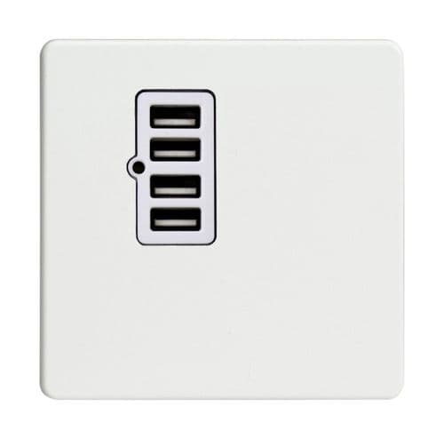 Varilight XDQU4WS Screwless Premium White 4 Gang 5V DC 4800mA USB Charging Port (Single Plate)