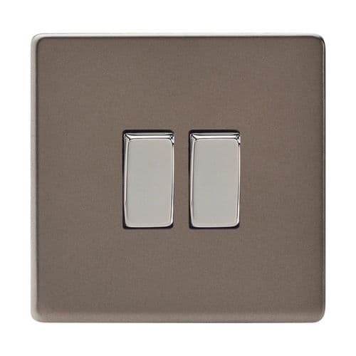 Varilight XDR2S Screwless Pewter 2 Gang 10A 1 or 2 Way Rocker Light Switch