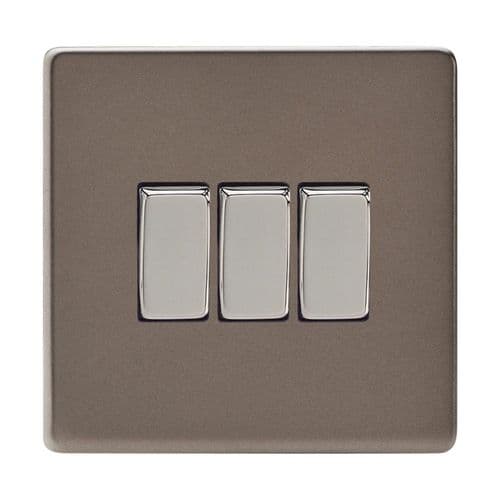 Varilight XDR3S Screwless Pewter 3 Gang 10A 1 or 2 Way Rocker Light Switch