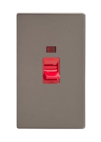Varilight XDR45NS Screwless Pewter 45A DP Cooker Switch Vertical Twin Plate + Neon