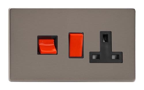 Varilight XDR45PBS Screwless Pewter 45A DP Cooker Switch + 13A Switched Socket