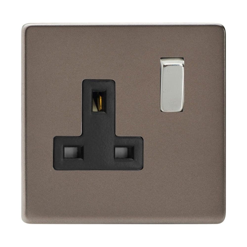 Varilight XDR4BS Screwless Pewter 1 Gang 13A DP Single Switched Plug Socket