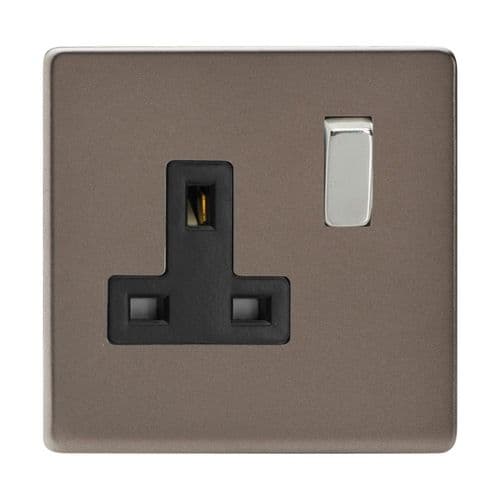 Varilight XDR4BS Screwless Pewter 1 Gang 13A DP Single Switched Plug Socket