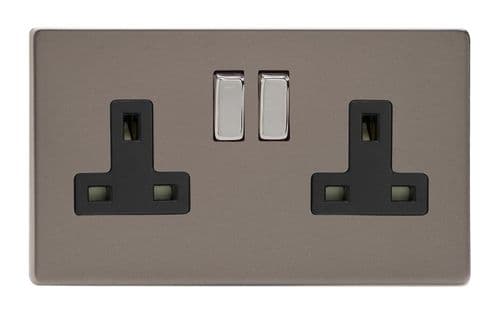 Varilight XDR5BS Screwless Pewter 2 Gang Double 13A Switched Plug Socket