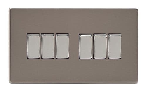 Varilight XDR96S Screwless Pewter 6 Gang 10A 1 or 2 Way Rocker Light Switch
