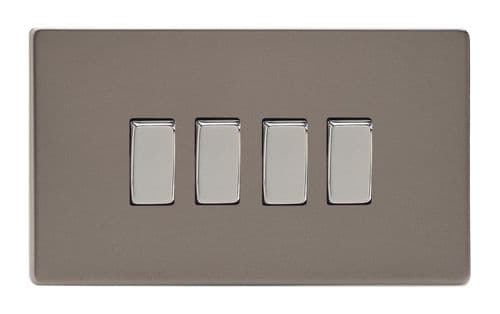 Varilight XDR9S Screwless Pewter 4 Gang 10A 1 or 2 Way Rocker Light Switch