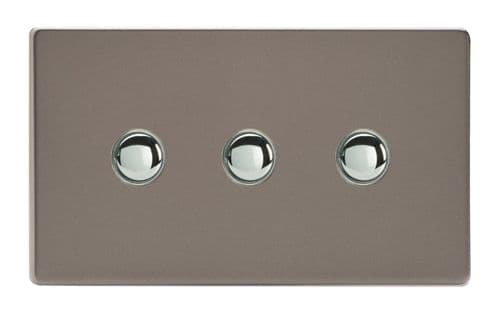 Varilight XDRM3S Screwless Pewter 3 Gang 6A 1 or 2 Way Push-On/Off Impulse Switch