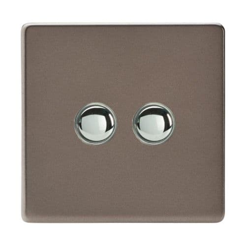 Varilight XDRP2S Screwless Pewter 2 Gang 6A 1 or 2 Way Push-On/Off Impulse Switch