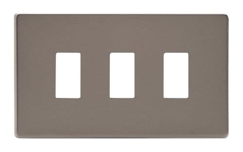 Varilight XDRPGY3S Screwless Pewter 3 Gang PowerGrid Plate (Twin Plate)