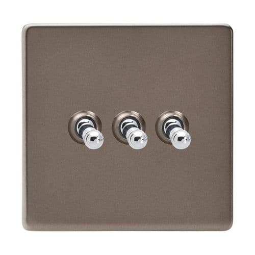Varilight XDRT3S Screwless Pewter 3 Gang 10A 1 or 2 Way Toggle Light Switch