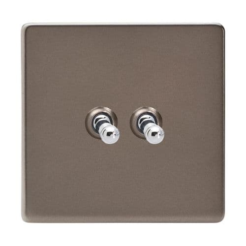 Varilight XDRT77S Screwless Pewter 2 Gang 10A Intermediate Toggle Light Switch
