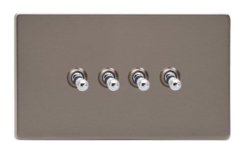 Varilight XDRT9S Screwless Pewter 4 Gang 10A 1 or 2 Way Toggle Light Switch