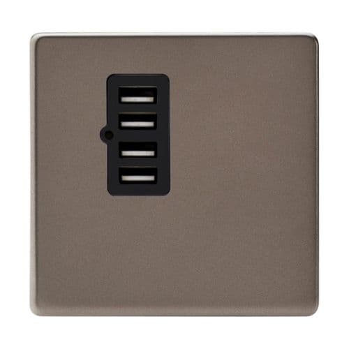 Varilight XDRU4BS Screwless Pewter 4 Gang 5V DC 4800mA USB Charging Port (Single Plate)