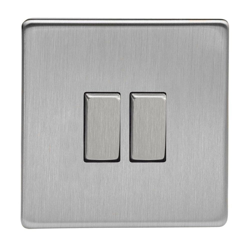 Varilight XDSP2S Screwless Brushed Steel 2 Gang 6A 1 or 2 Way Push-On ...