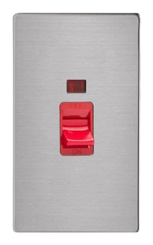 Varilight XDS45NS Screwless Brushed Steel 45A DP Cooker Switch Vertical Twin Plate + Neon
