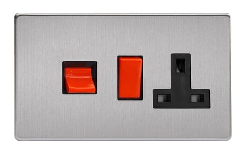 Varilight XDS45PBS Screwless Brushed Steel 45A DP Cooker Switch + 13A Switched Socket