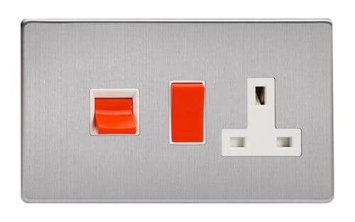 Varilight XDS45PWS Screwless Brushed Steel 45A DP Cooker Switch + 13A Switched Socket