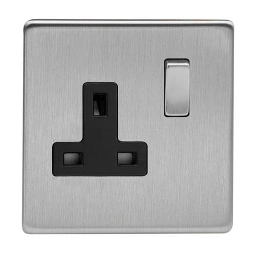 Varilight XDS4BS Screwless Brushed Steel 1 Gang 13A DP Single Switched Plug Socket