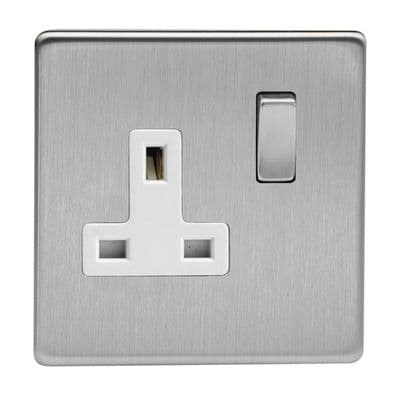 Varilight XDS4WS Screwless Brushed Steel 1 Gang 13A DP Single Switched Plug Socket