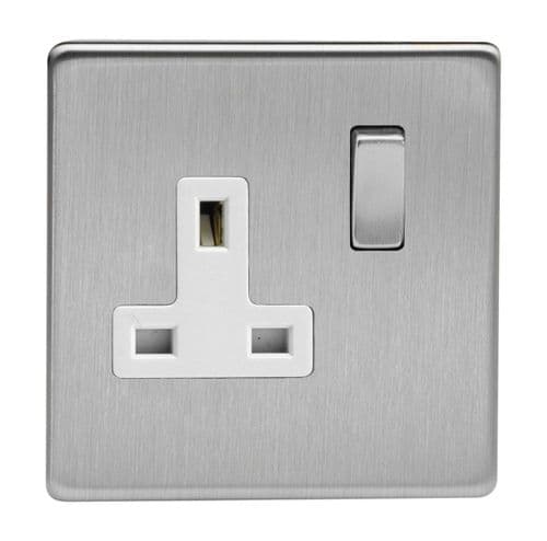 Varilight XDS4WS Screwless Brushed Steel 1 Gang 13A DP Single Switched Plug Socket
