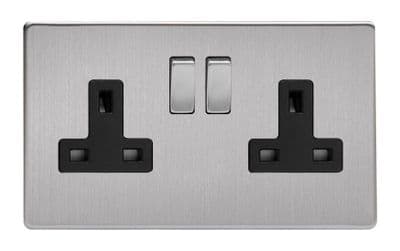 Varilight XDS5BS Screwless Brushed Steel 2 Gang Double 13A Switched Plug Socket