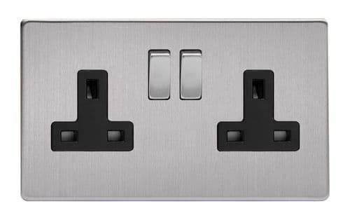 Varilight XDS5BS Screwless Brushed Steel 2 Gang Double 13A Switched Plug Socket