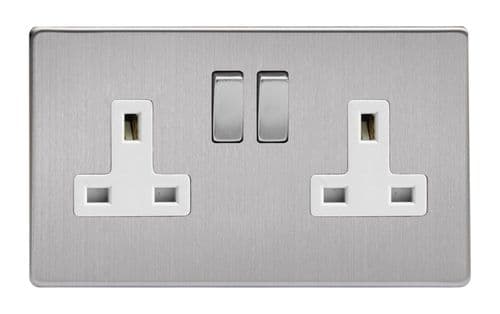 Varilight XDS5WS Screwless Brushed Steel 2 Gang Double 13A Switched Plug Socket