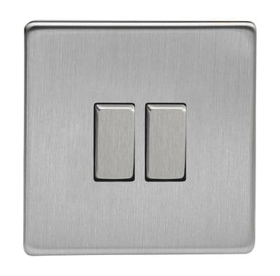 Varilight XDS71S Screwless Brushed Steel 2 Gang 10A Rocker Light Switch (1 x Intermediate 1 x 2W)