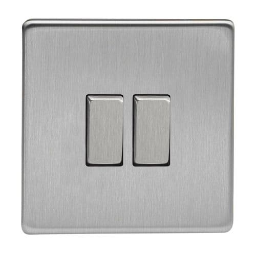 Varilight XDS77S Screwless Brushed Steel 2 Gang 10A Intermediate Rocker Light Switch