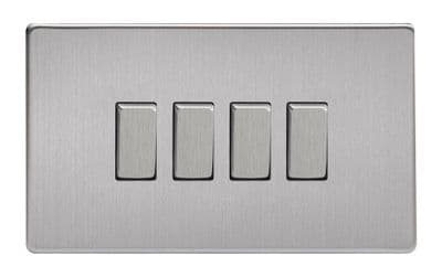 Varilight XDS9S Screwless Brushed Steel 4 Gang 10A 1 or 2 Way Rocker Light Switch