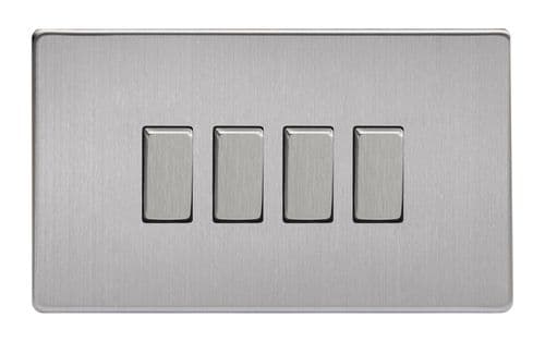 Varilight XDS9S Screwless Brushed Steel 4 Gang 10A 1 or 2 Way Rocker Light Switch