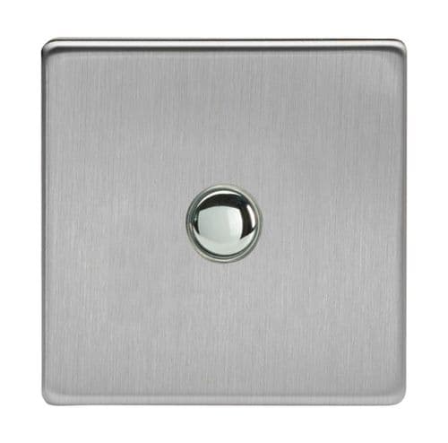 Varilight XDSP1S Screwless Brushed Steel 1 Gang 6A 1 or 2 Way Push-On/Off Impulse Switch